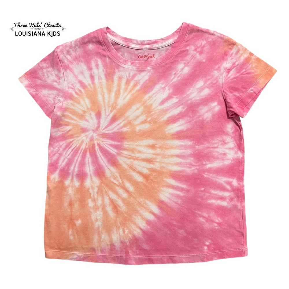 Cat & Jack L (10/12) Pink and Orange Swirl Tie-Dye Tee Shirt
